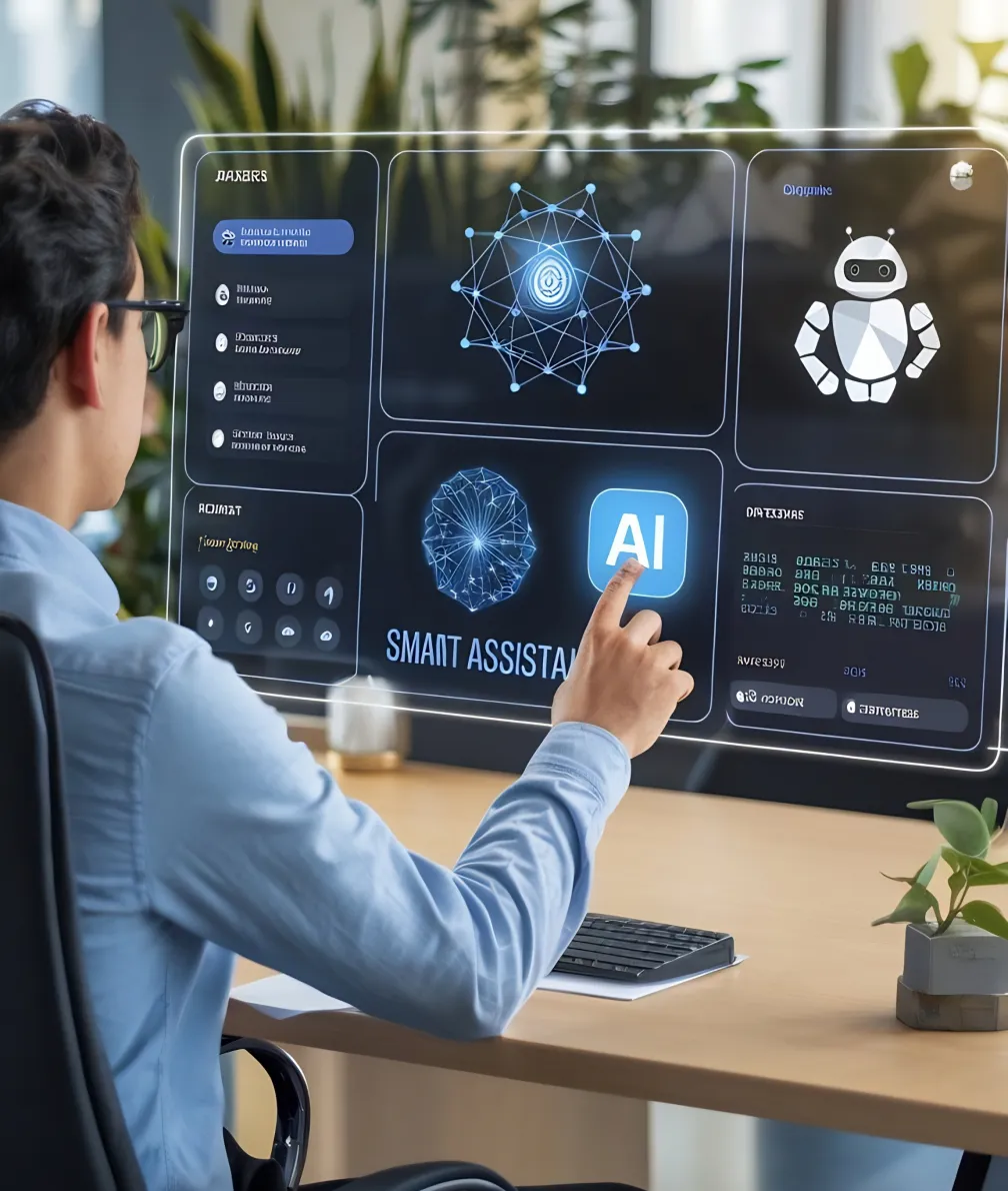 A facilitator introducing AI concepts on a large screen