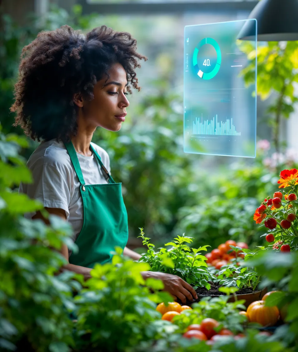 An entrepreneur using AI in her workplace